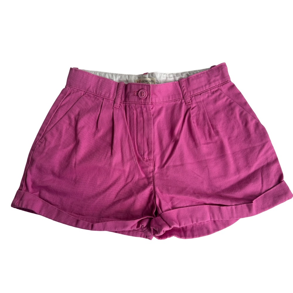 Crewcuts Girls Bright Pink Pleated Chino Shorts Adjustable Waist Size 10 BX054
